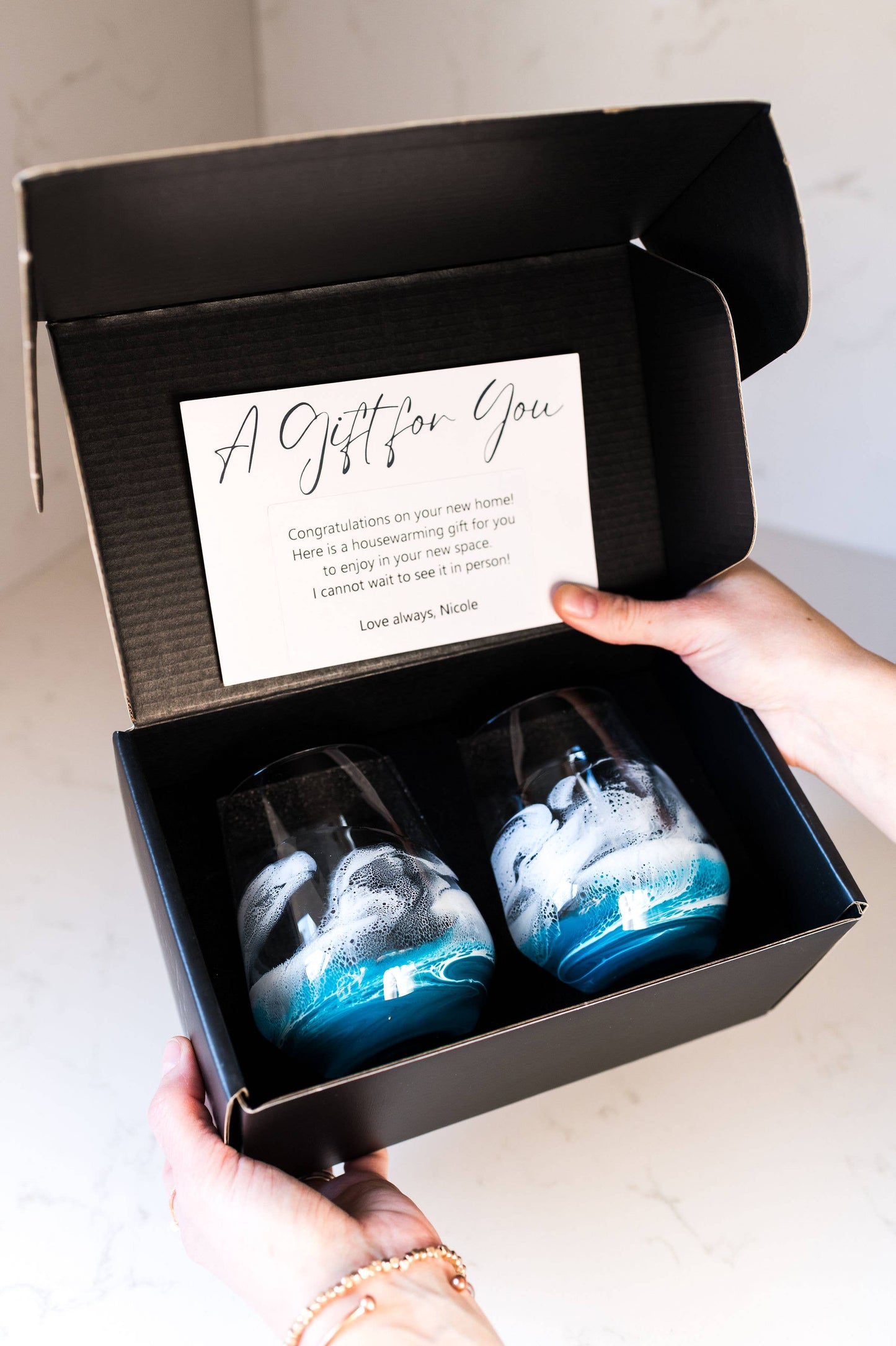 Resin Accented Wine Glasses - Ocean Vibes