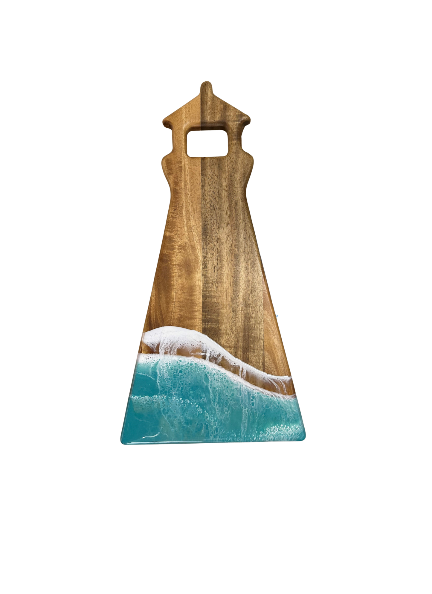 Light House Shaped Acacia Resin Board - Navy White Metallic