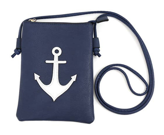 Anchor Crossbody Bag With Cellphone Pocket - Navy