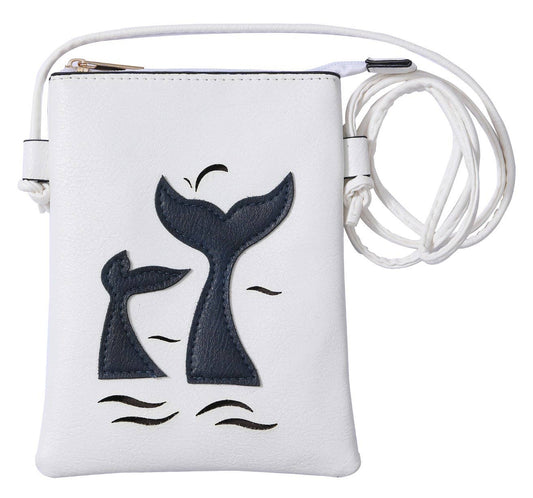 Whale Tail Lacer cut crossbody cellphone bag - White