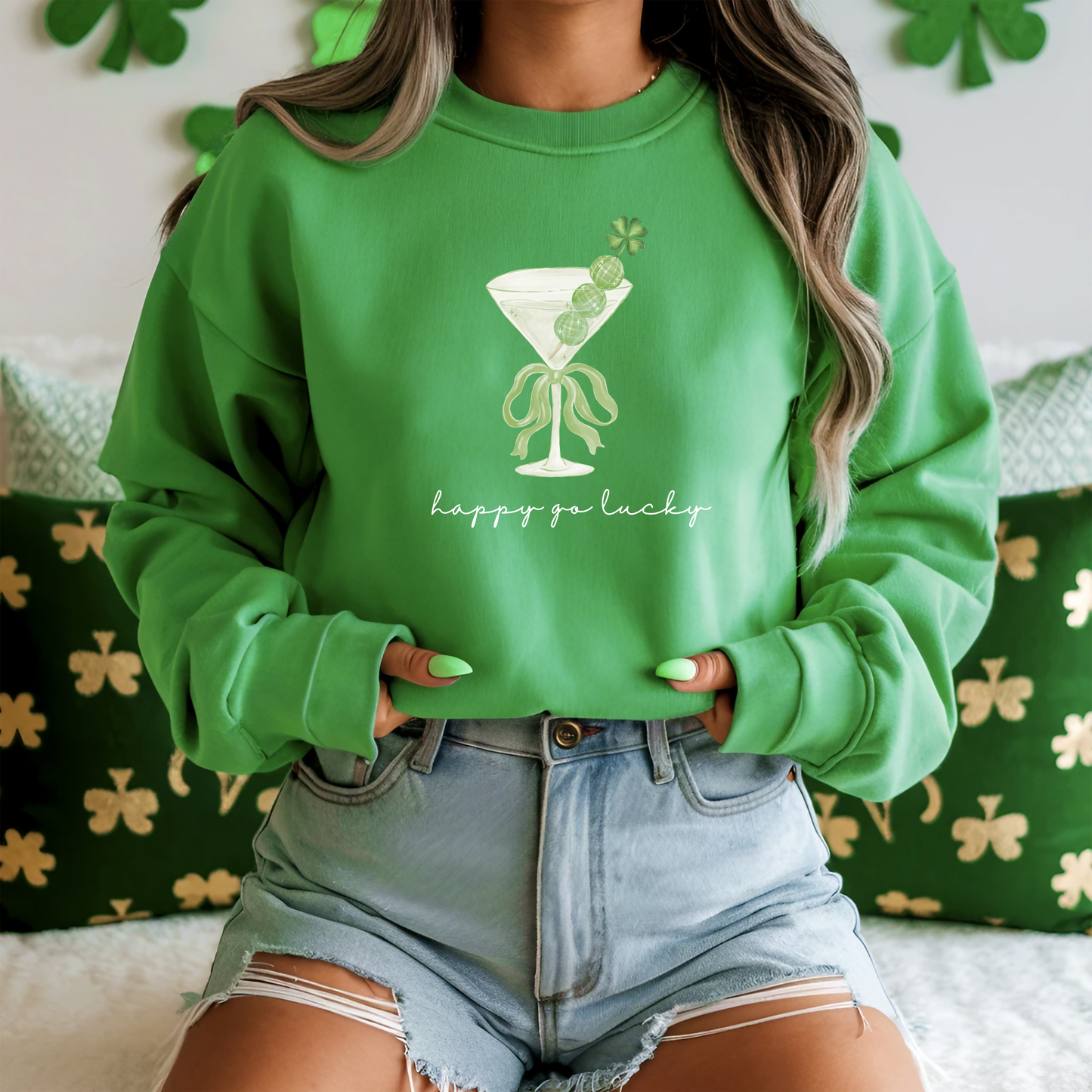 St. Patrick's Day "Happy Go Lucky" Martini Glass Sweatshirt