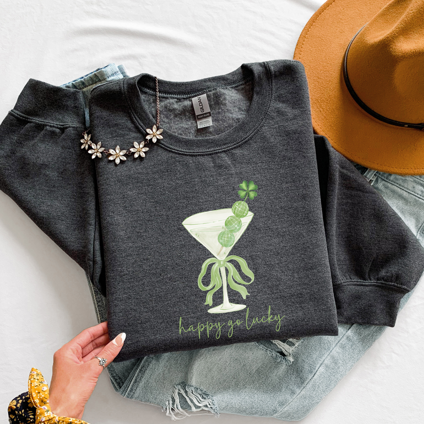 St. Patrick's Day "Happy Go Lucky" Martini Glass Sweatshirt