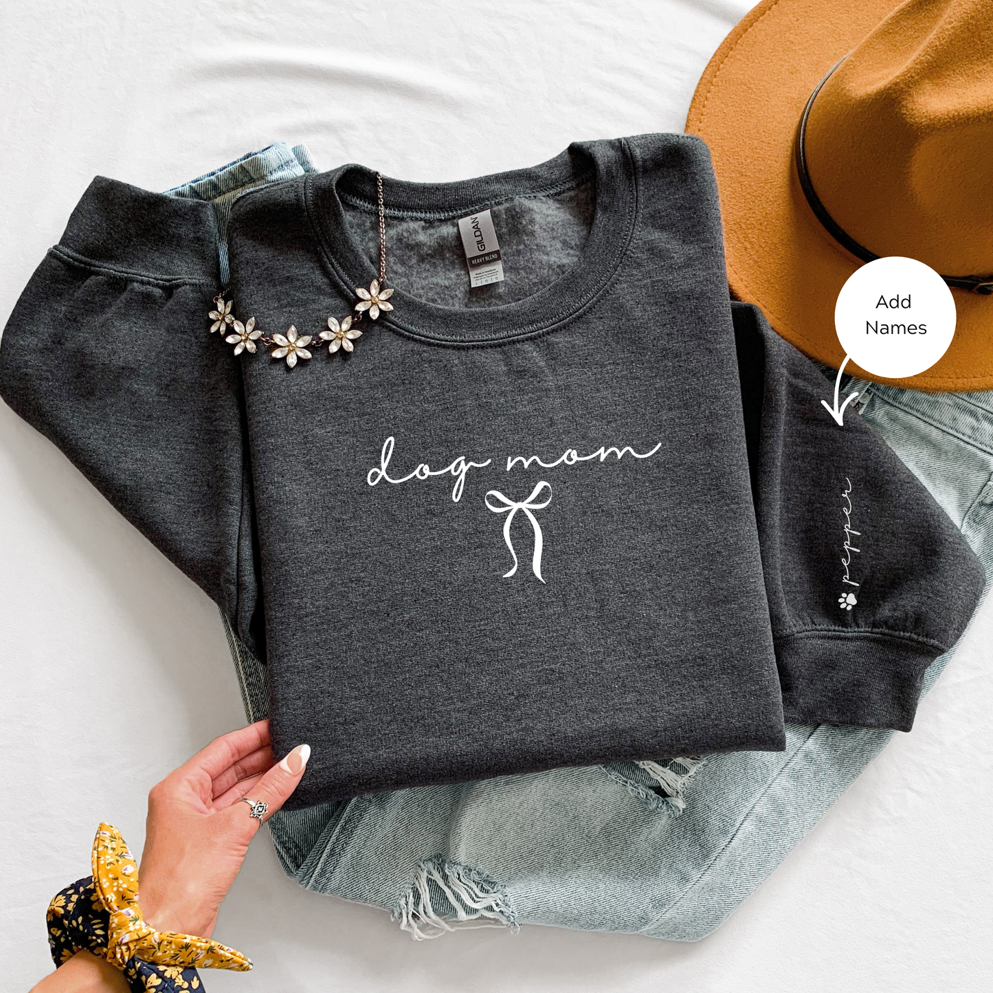 Embroidered Custom (PET MOM) Sweatshirt with Bow/Pet Names