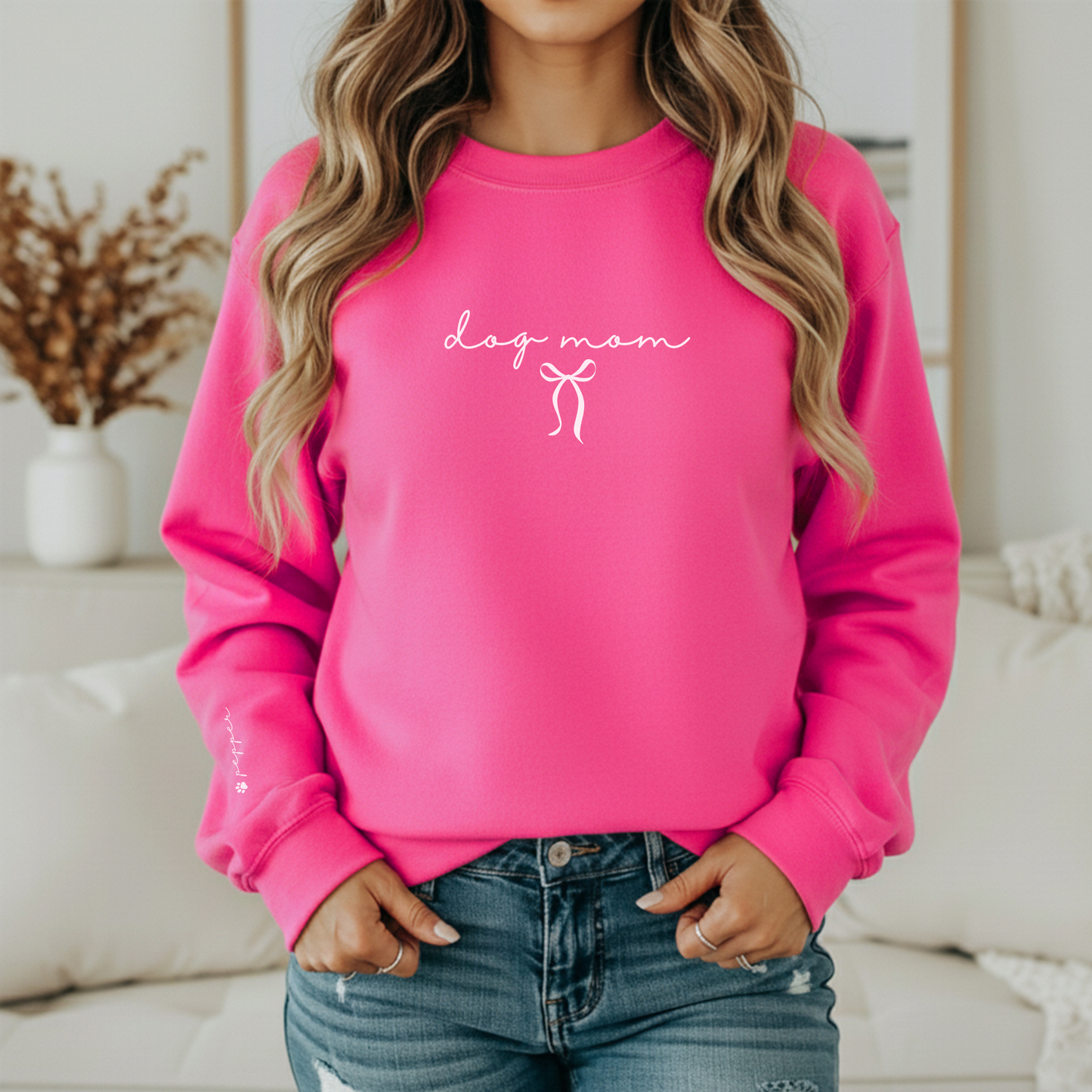Embroidered Custom (PET MOM) Sweatshirt with Bow/Pet Names