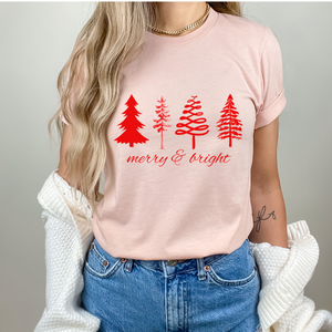 Merry & Bright Christmas Tree Tshirt