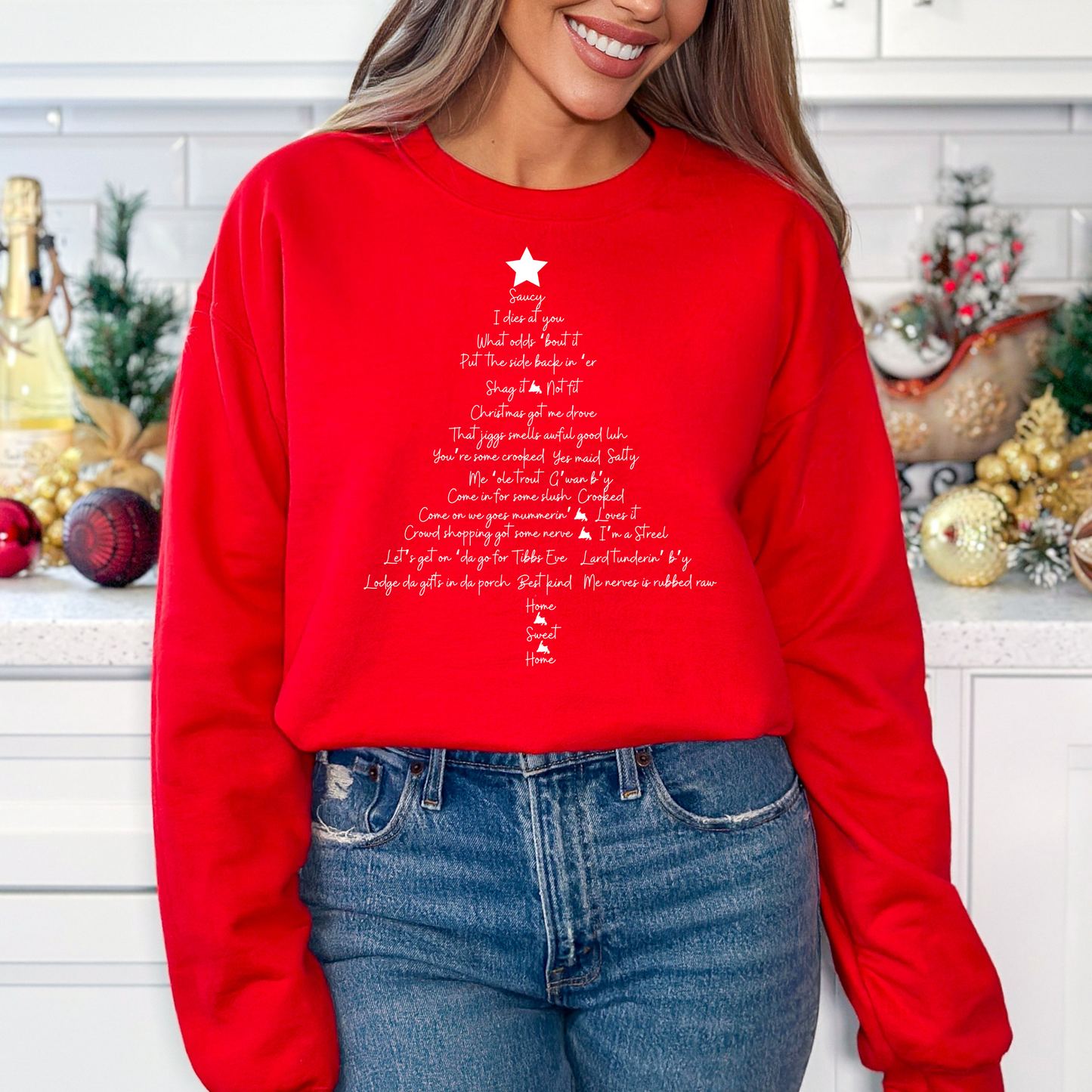 Newfie Phrase Christmas Tree Sweatshirt