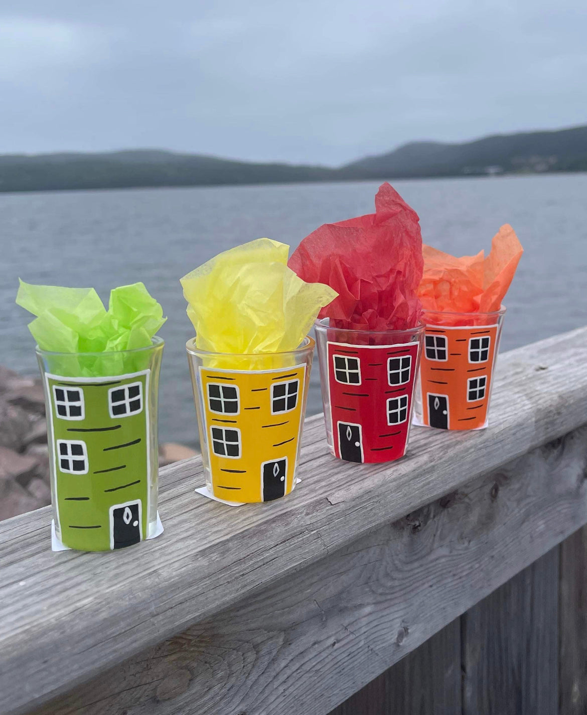 Hand painted rowhouse shot glass