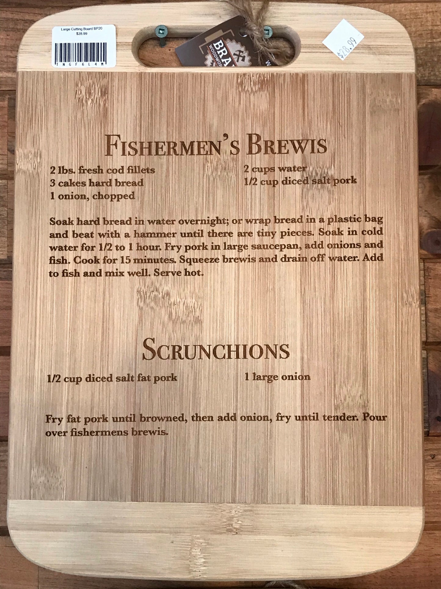 Laser Engraved Newfoundland Recipe Cutting Board - Fisherman’s Brewis