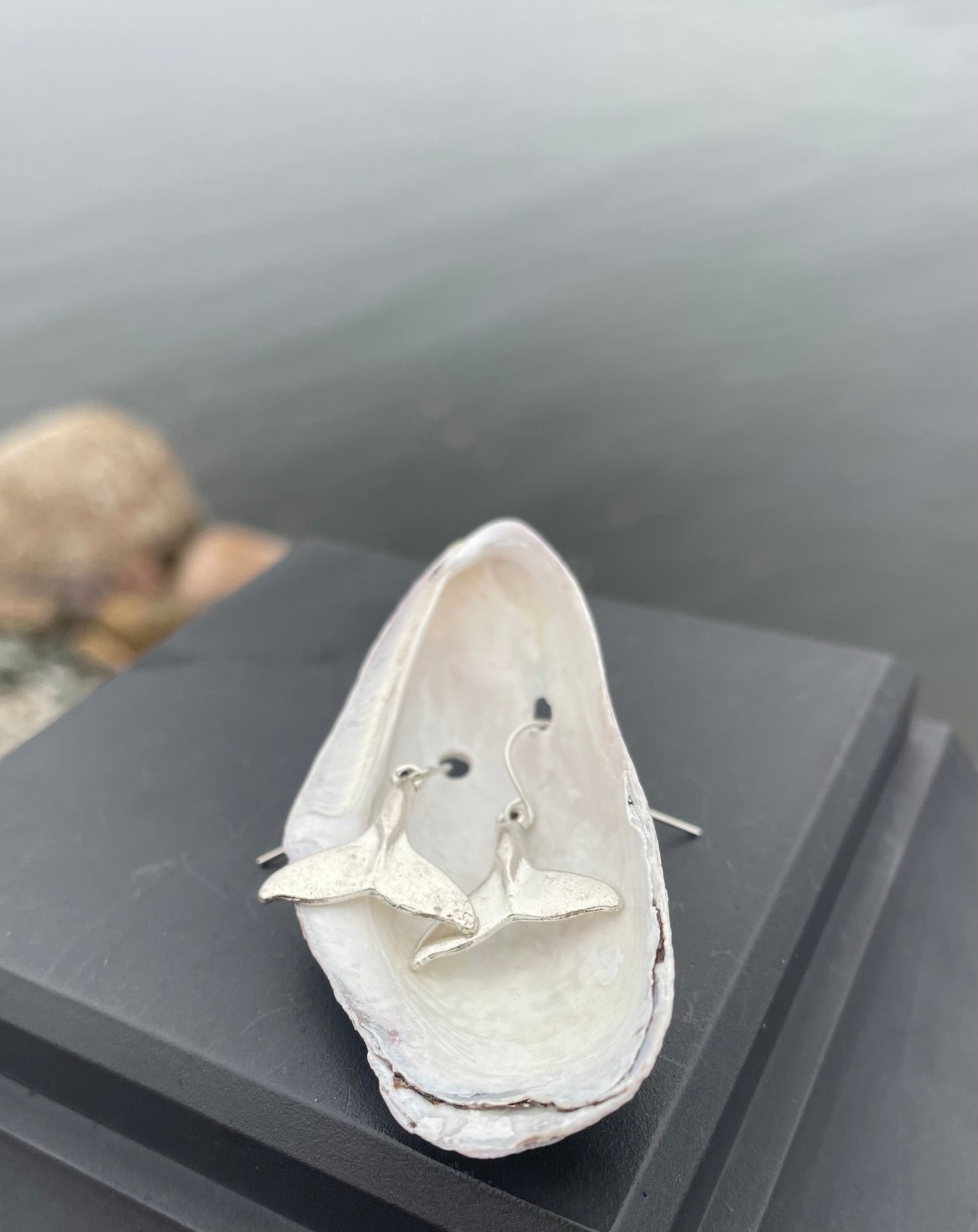 Whale Tail Earrings in Mussel Shell