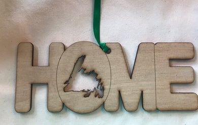 Wooden Laser Cut HOME ornament with Newfoundland cut out