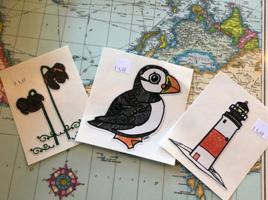 Hand drawn stickers Puffin/Pitcher Plant/Lighthouse
