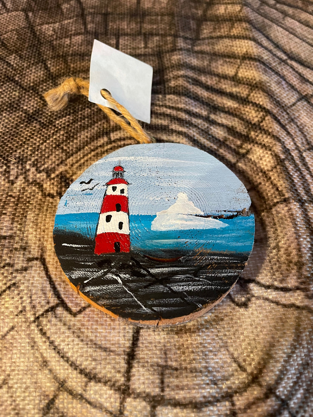 Hand painted lighthouse iceberg ornament